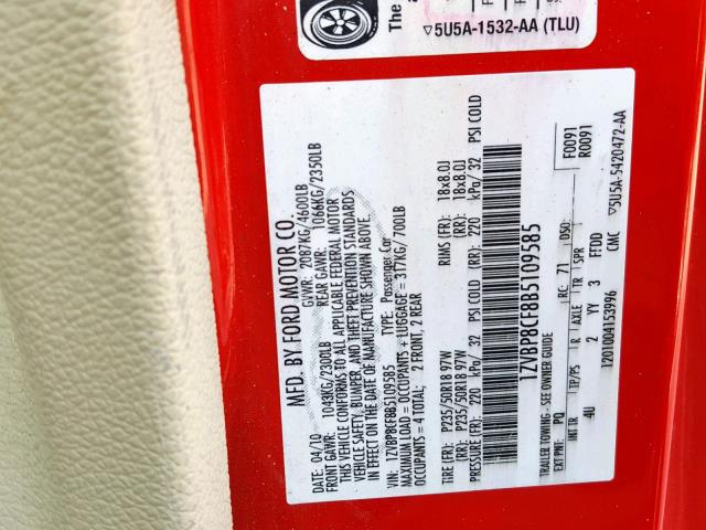 1ZVBP8CF8B5109585 - 2011 FORD MUSTANG GT RED photo 10