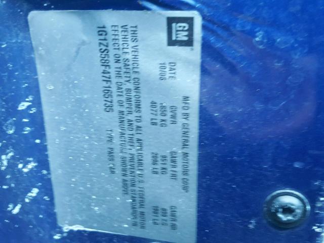 1G1ZS58F47F165735 - 2007 CHEVROLET MALIBU LS Mavi foto 10