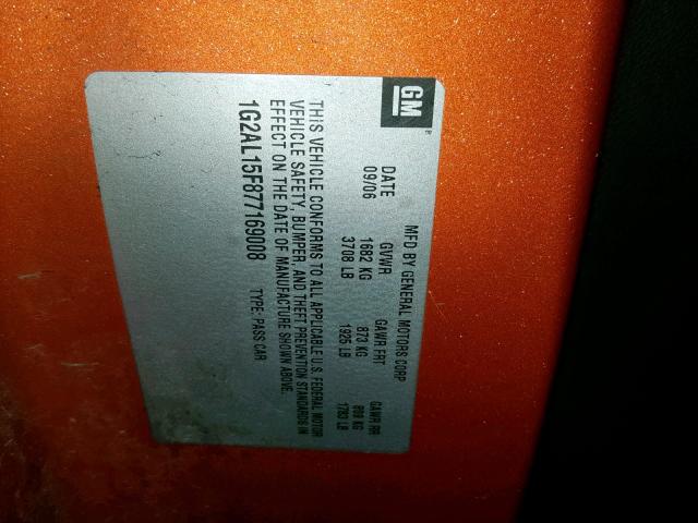 1G2AL15F877169008 - 2007 PONTIAC G5 ORANGE photo 10