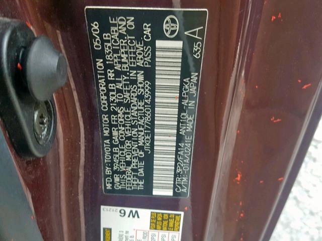 JTKDE177860143999 - 2006 TOYOTA SCION TC იასამნისფერი ფოტო 10