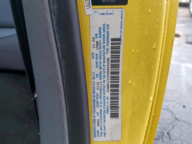 3VWBK21C53M429298 - 2003 VOLKSWAGEN NEW BEETLE ყვითელი ფოტო 10