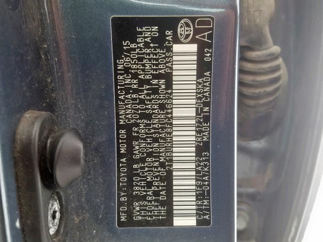 2T1BURHE8FC446624 - 2015 TOYOTA COROLLA L Mavi foto 10