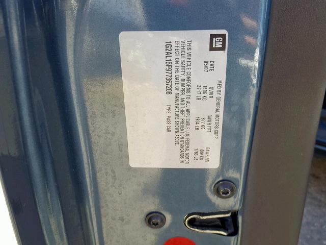 1G2AL15F977367208 - 2007 PONTIAC G5 GREEN photo 10