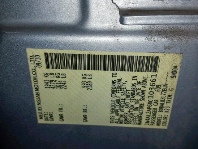 1N4AL2AP6BC103661 - 2011 NISSAN ALTIMA BAS SILVER photo 10