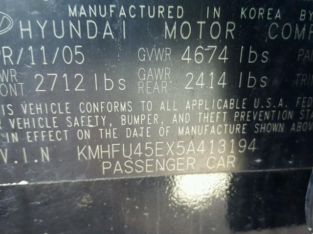 KMHFU45EX5A413194 - 2005 HYUNDAI XG 350 BLACK photo 10