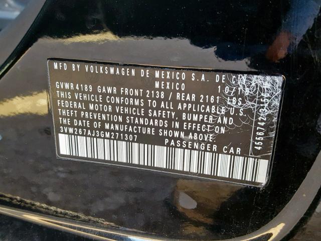 3VW267AJ3GM271307 - 2016 VOLKSWAGEN JETTA S BLACK photo 10