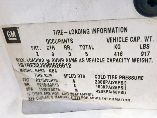 1G1NE52J33M626612 - 2003 CHEVROLET MALIBU LS Ақ фото 10