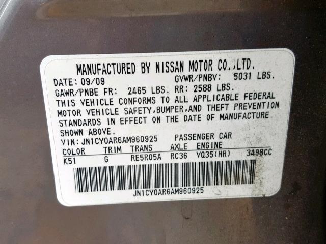 JN1CY0AR6AM960925 - 2010 INFINITI M35 BASE SILVER photo 10