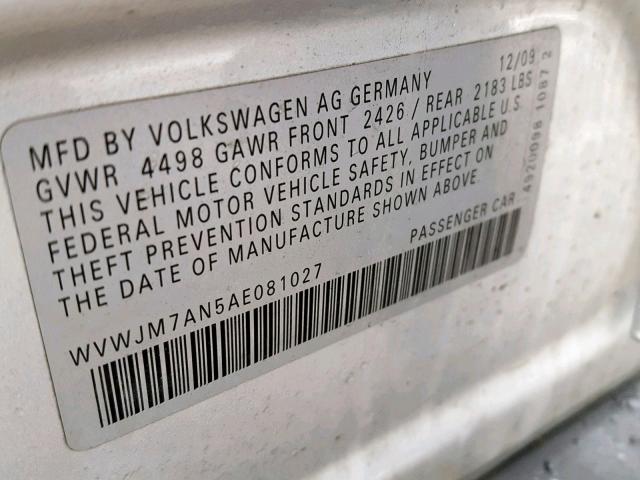 WVWJM7AN5AE081027 - 2010 VOLKSWAGEN PASSAT KOM SILVER photo 10