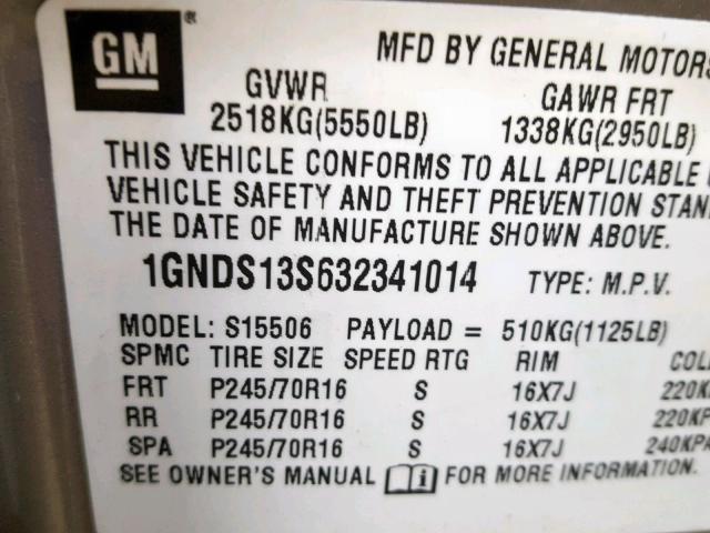 1GNDS13S632341014 - 2003 CHEVROLET TRAILBLAZE Gümüş foto 10