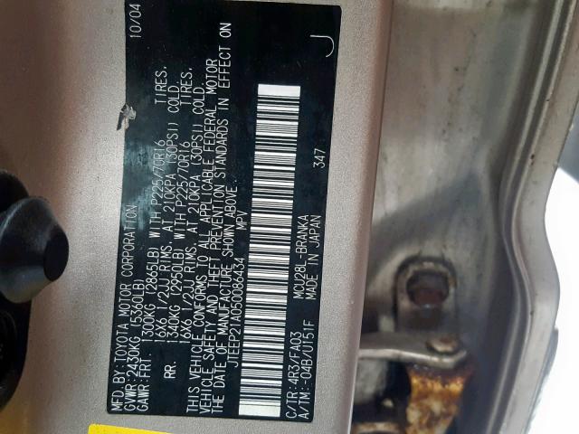 JTEEP21A050086434 - 2005 TOYOTA HIGHLANDER 金色 照片 10