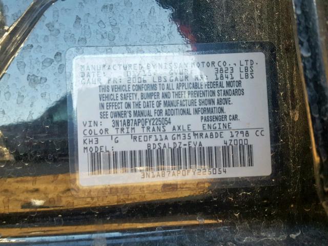 3N1AB7AP0FY225054 - 2015 NISSAN SENTRA S BLACK photo 10