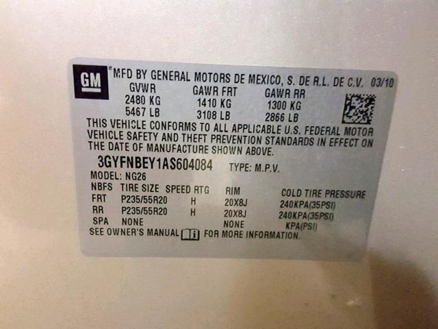 3GYFNBEY1AS604084 - 2010 CADILLAC SRX PERFOR Qəhvəyi foto 10