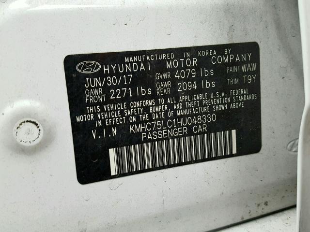 KMHC75LC1HU048330 - 2017 HYUNDAI IONIQ SEL 白色 照片 10