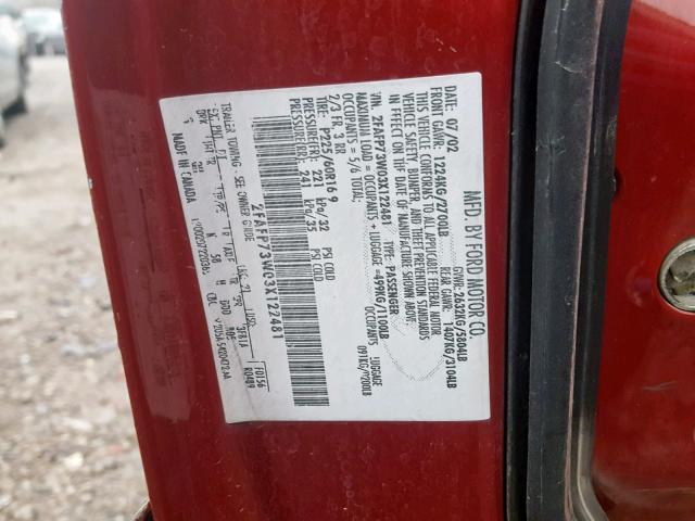 2FAFP73W03X122481 - 2003 FORD CROWN VICT RED photo 10