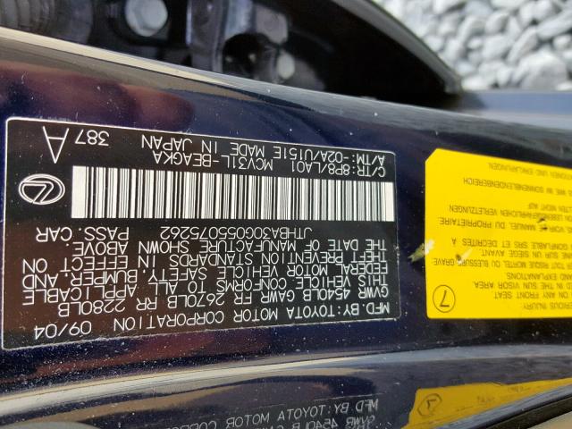 JTHBA30G055075262 - 2005 LEXUS ES 330 BLACK photo 10