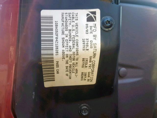 1G8AG52F04Z128281 - 2004 SATURN ION LEVEL RED photo 10