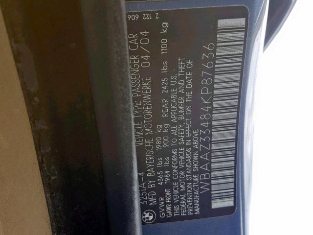 WBAAZ33484KP87636 - 2004 BMW 325 IS SUL BLUE photo 10