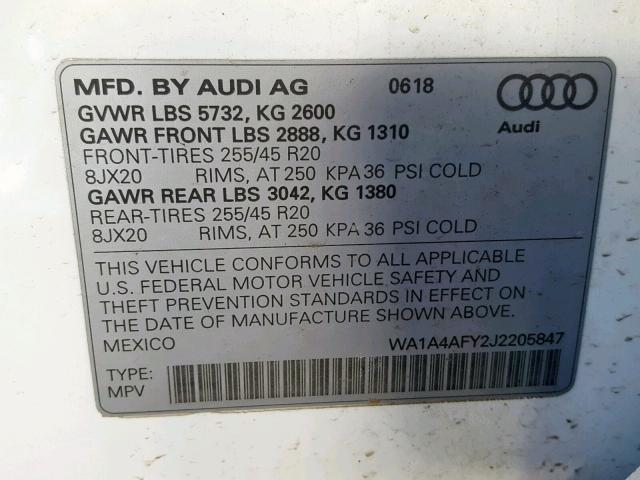 WA1A4AFY2J2205847 - 2018 AUDI SQ5 PREMIU თეთრი ფოტო 10