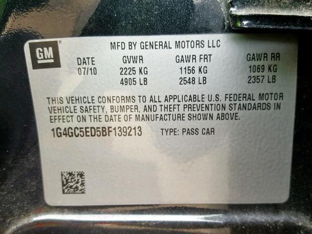 1G4GC5ED5BF139213 - 2011 BUICK LACROSSE C BLUE photo 10