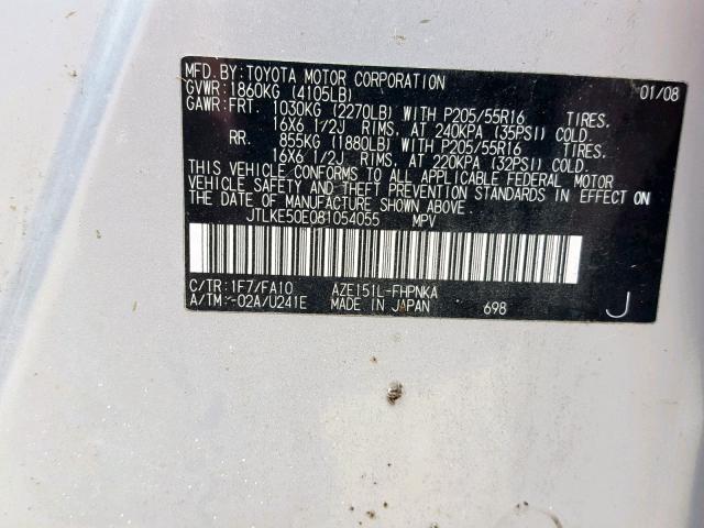 JTLKE50E081054055 - 2008 TOYOTA SCION XB 银色 照片 10