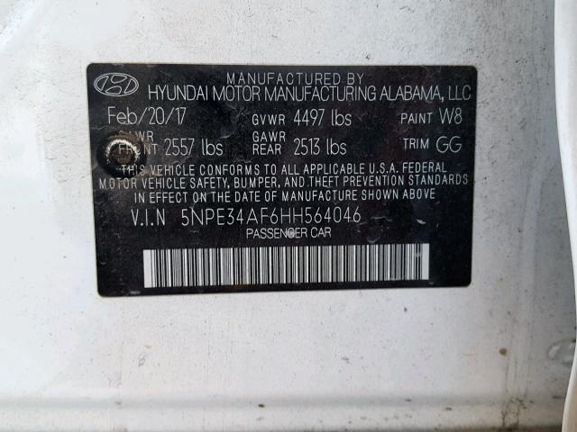 5NPE34AF6HH564046 - 2017 HYUNDAI SONATA SPO WHITE photo 10