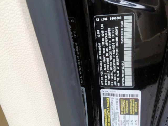 WVWBA71F98V032042 - 2008 VOLKSWAGEN EOS TURBO შავი ფოტო 10