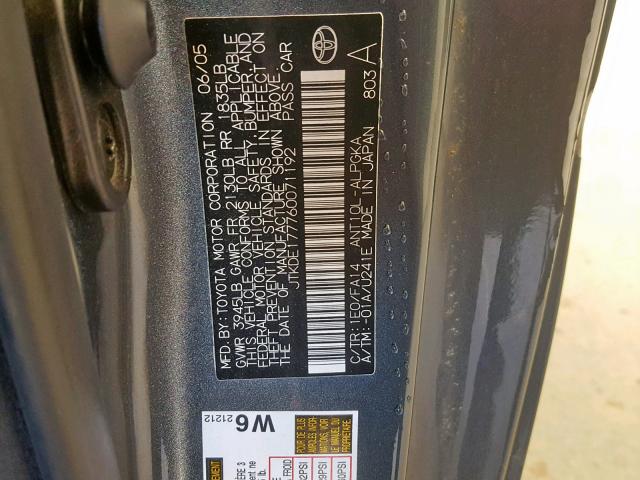 JTKDE177760071192 - 2006 TOYOTA SCION TC ნაცრისფერი ფოტო 10