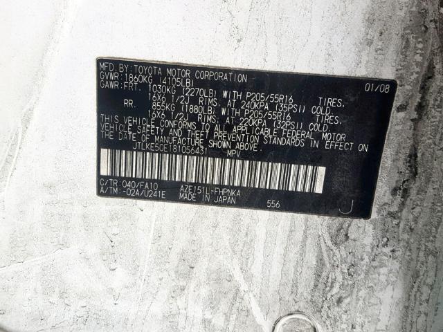 JTLKE50E181056431 - 2008 TOYOTA SCION XB Ақ фото 10