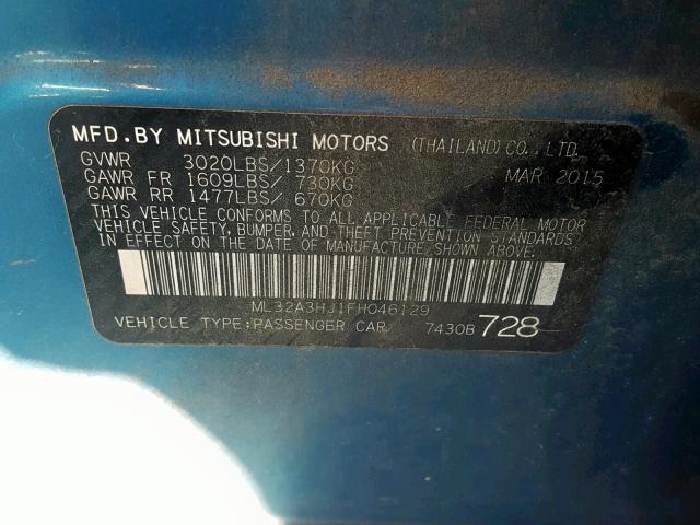 ML32A3HJ1FH046129 - 2015 MITSUBISHI MIRAGE DE BLUE photo 10