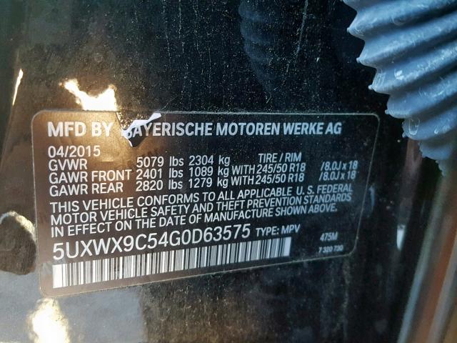 5UXWX9C54G0D63575 - 2016 BMW X3 XDRIVE2 BLACK photo 10