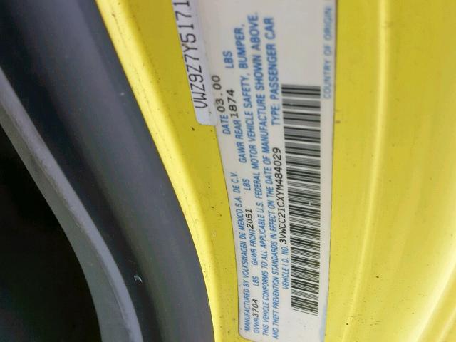 3VWCC21CXYM484029 - 2000 VOLKSWAGEN NEW BEETLE Sarı foto 10