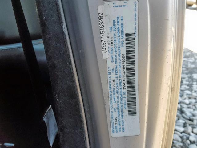 3VWCA21CXYM478320 - 2000 VOLKSWAGEN NEW BEETLE Күміс фото 10