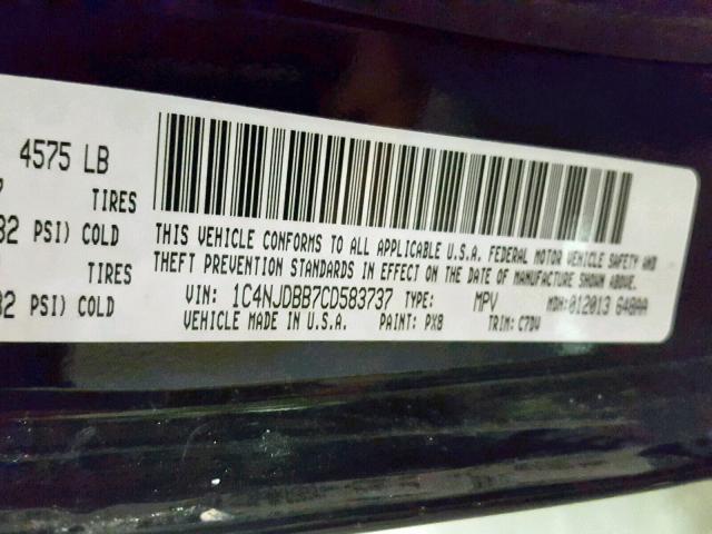1C4NJDBB7CD583737 - 2012 JEEP COMPASS SP შავი ფოტო 10
