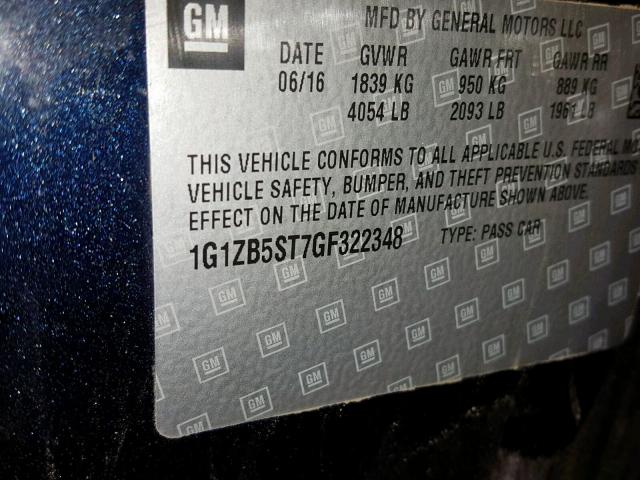 1G1ZB5ST7GF322348 - 2016 CHEVROLET MALIBU LS ლურჯი ფოტო 10