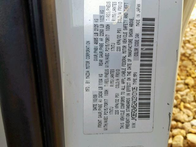 JM3ER2W52A0310105 - 2010 MAZDA CX-7 WHITE photo 10