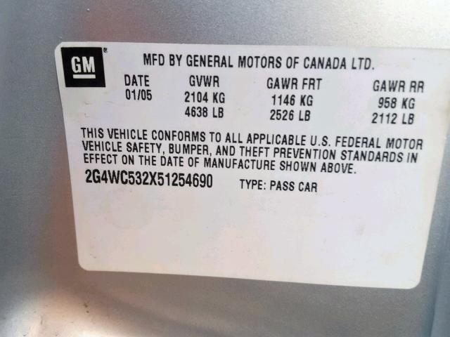 2G4WC532X51254690 - 2005 BUICK LACROSSE C 银色 照片 10