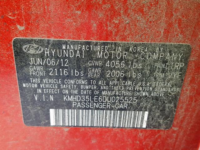 KMHD35LE6DU025525 - 2013 HYUNDAI ELANTRA GT RED photo 10