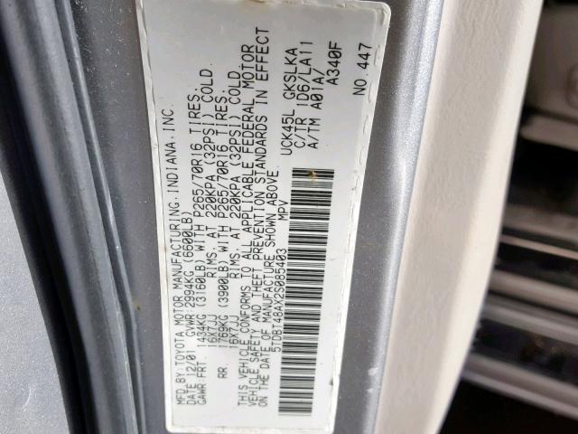 5TDBT48AX2S085403 - 2002 TOYOTA SEQUOIA LI GRAY photo 10