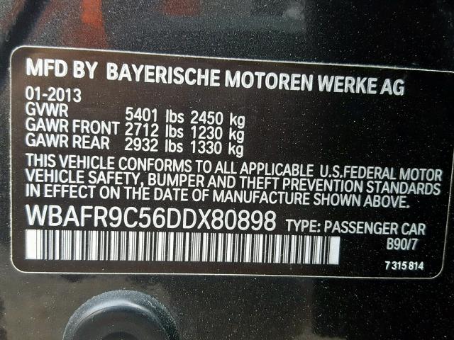 WBAFR9C56DDX80898 - 2013 BMW 550 I BLACK photo 10