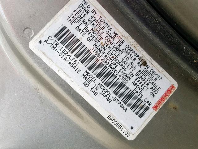 JT8BF28G9W5014302 - 1998 LEXUS ES 300 GRAY photo 10