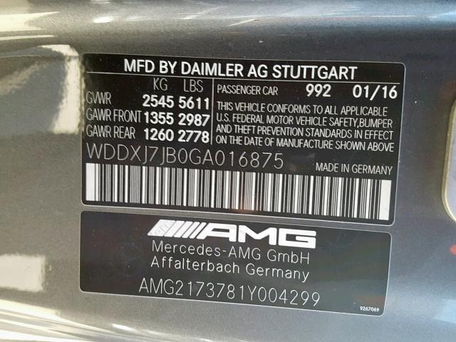 WDDXJ7JB0GA016875 - 2016 MERCEDES-BENZ S 63 AMG SILVER photo 10