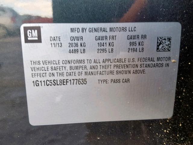 1G11C5SL8EF177635 - 2014 CHEVROLET MALIBU 1LT CHARCOAL photo 10