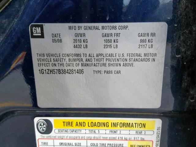 1G1ZH57B384281406 - 2008 CHEVROLET MALIBU 1LT ლურჯი ფოტო 10