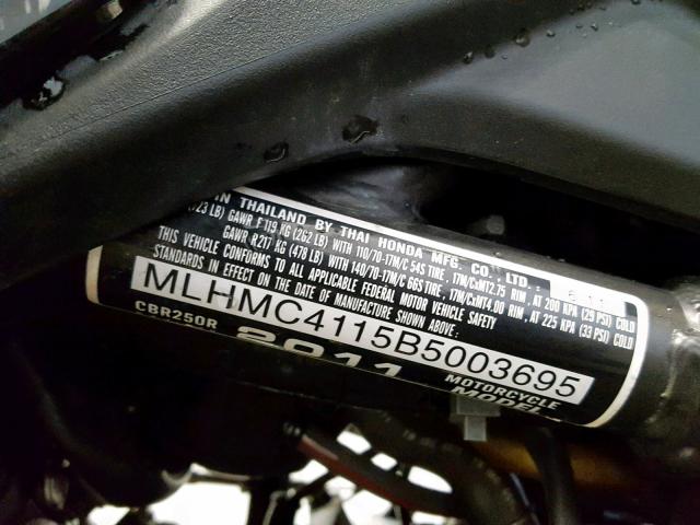 MLHMC4115B5003695 - 2011 HONDA CBR250 R BLACK photo 20