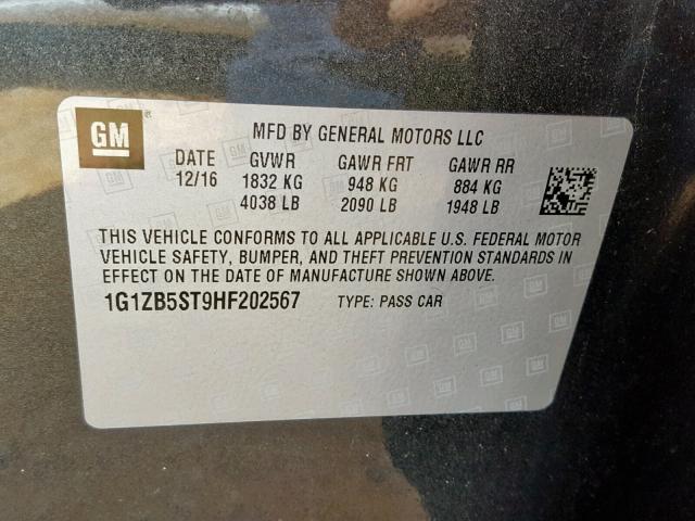 1G1ZB5ST9HF202567 - 2017 CHEVROLET MALIBU LS ნაცრისფერი ფოტო 10