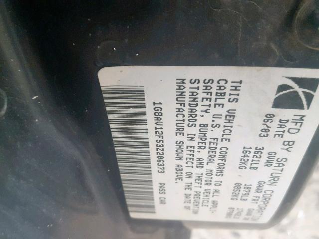 1G8AV12F53Z206373 - 2003 SATURN ION LEVEL SILVER photo 10