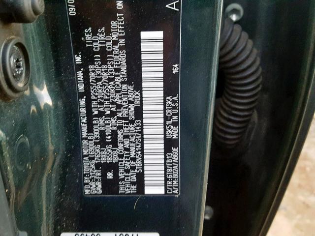 5TBRV54147S471433 - 2007 TOYOTA TUNDRA DOU 绿色 照片 10