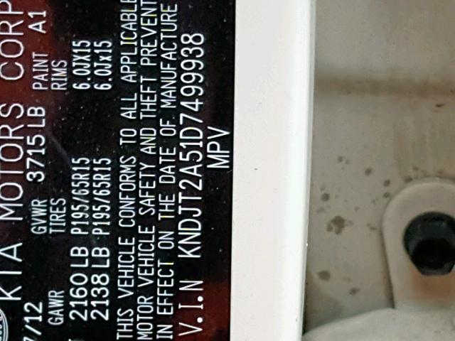 KNDJT2A51D7499938 - 2013 KIA SOUL WHITE photo 10