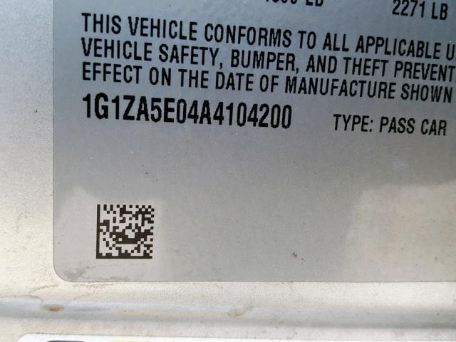 1G1ZA5E04A4104200 - 2010 CHEVROLET MALIBU LS SILVER photo 10